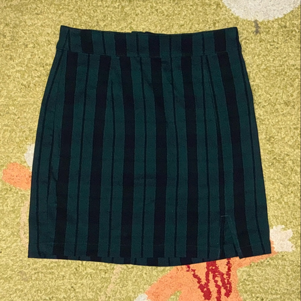 Garage Black and Green Striped Mini Skirt